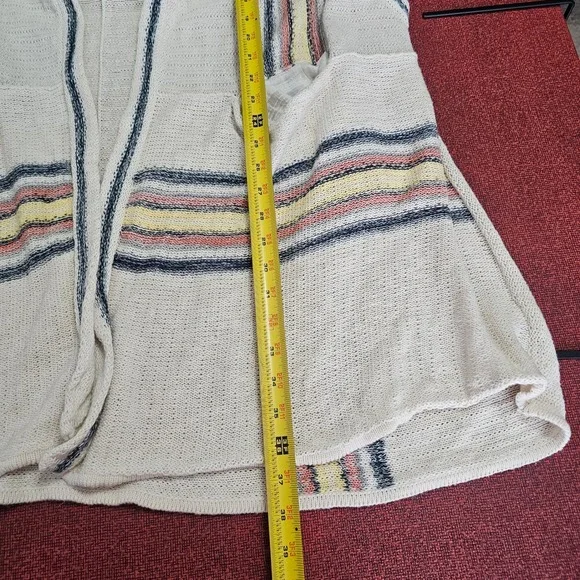 Free People Deck Chair Knit Sweater Kimono Cardi Top M L Cream Stripe Coastal - Picture 9 of 10
